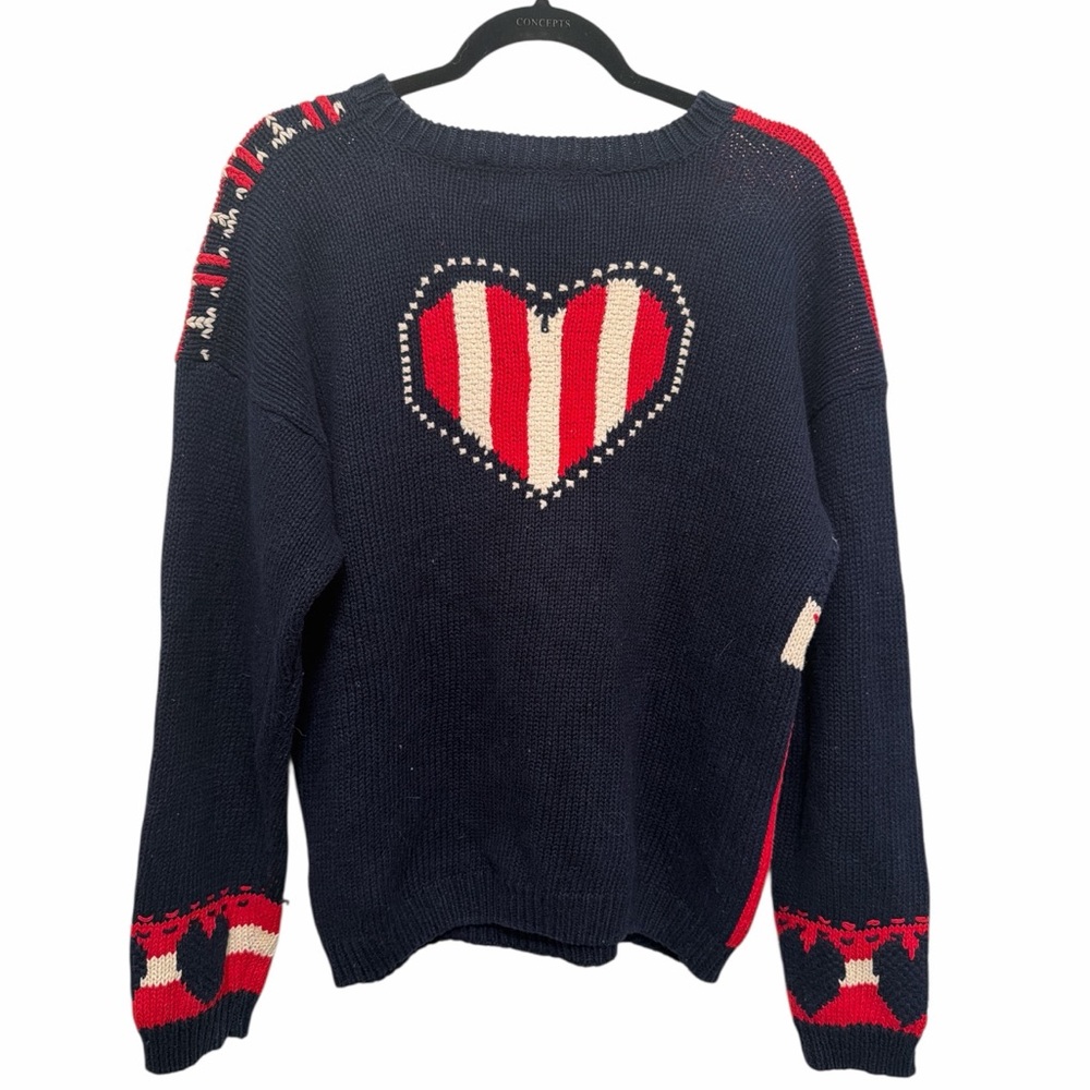 Vintage Women’s Ninon de Lenclos Patriotic Flag Knit Sweater size large Stars - Picture 2 of 8